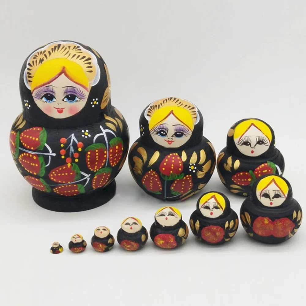 10 in 1 Hand Painted Wooden Matryoshka Nesting Toys Russian Stacking