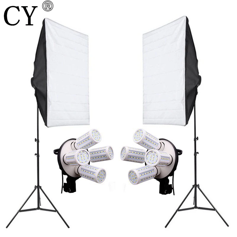 

CY 8PCS E27 20W LED Bulbs Photography Lighting Kit Photo Equipment 2PCS Softbox Lightbox+Stand For Photo Studio Diffuser