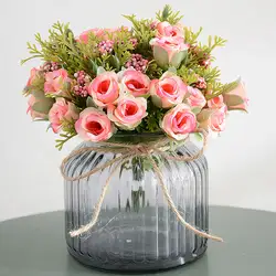 Малый шелк бутона розы моделирования цветы искусственные цветы 13 головок/Букет зеленые листья дома вазы осень decora для свадьбы