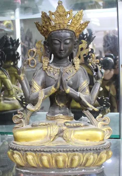 

xd 002129 14" Tibet Buddhism Bronze Gilt 4 Arms Chenrezig Buddha Avalokiteshvara Statue
