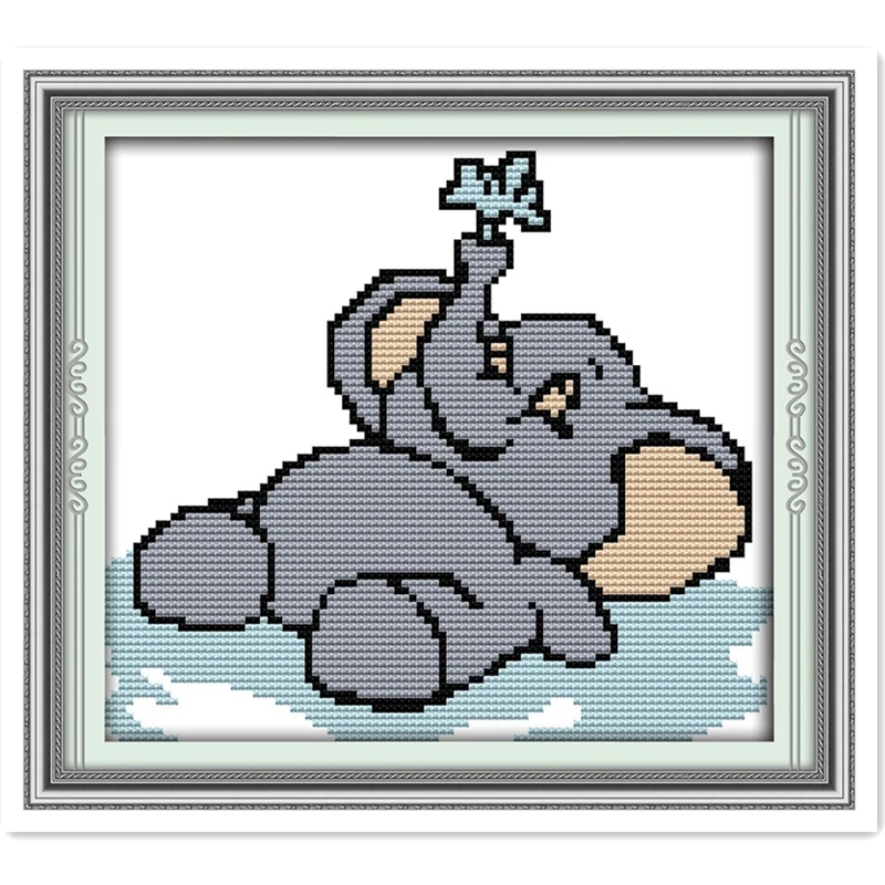 The Elephant Paddle Painting Chinese Counted Cross Stitch Pattern DMC Fabric 11CT 14CT Printed On Canvas Home Decor | Дом и сад
