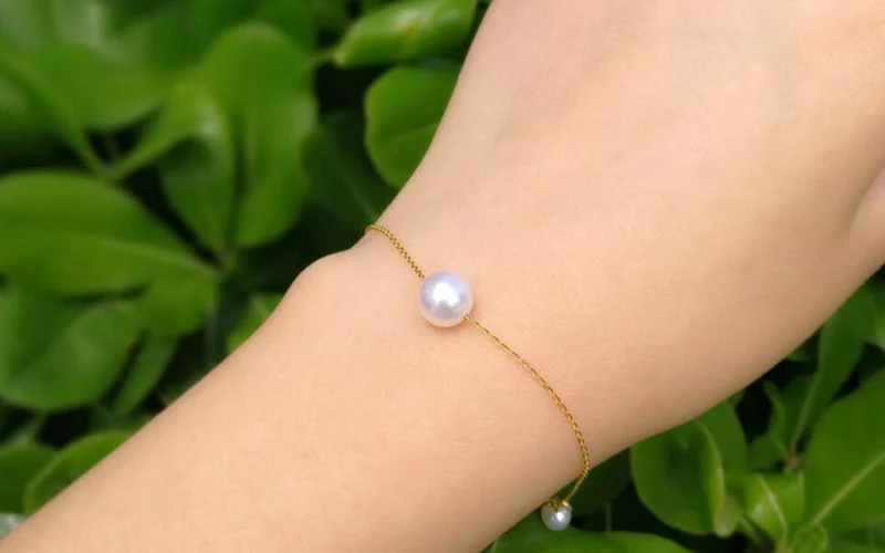 Sinya 18k gold Chain bracelets with 7.5-8mm natural round pearls for women girls Mum lover length 15.5cm to 18cm optional  (4)