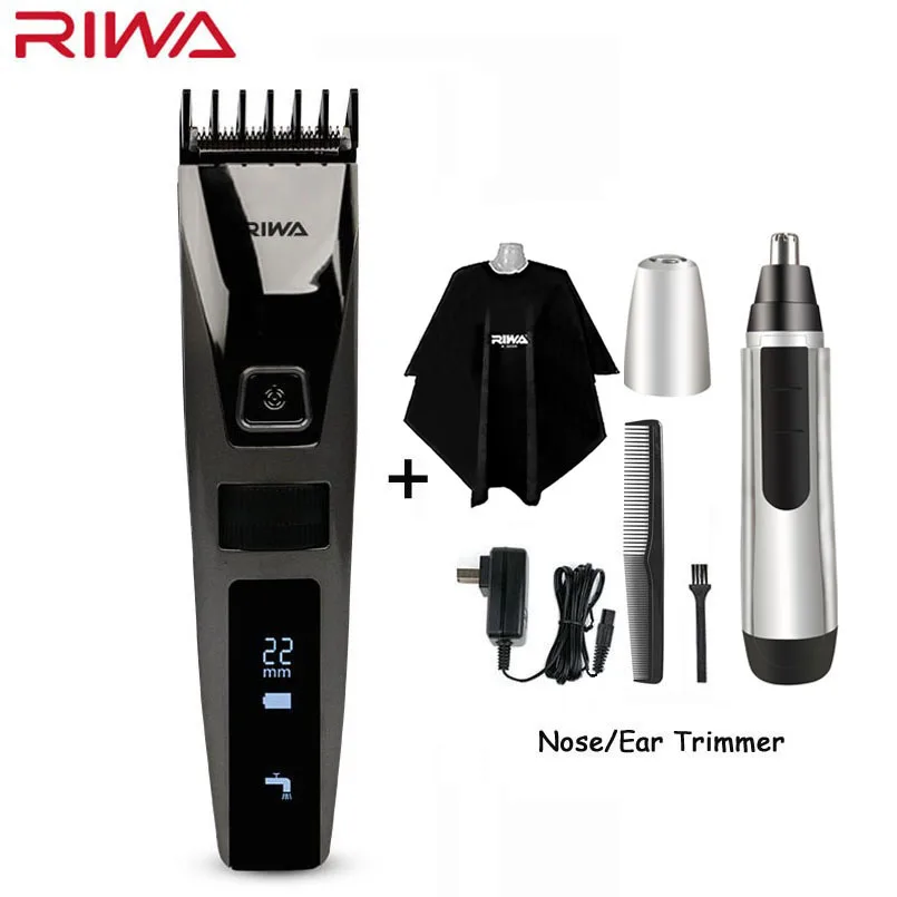 Riwa K3 профессиональный триммер для волос один встроенный гребень перезаряжаемый водонепроницаемый мужской машинка для стрижки волос беспроводной ЖК-дисплей - Цвет: With Nose Trimmer 4
