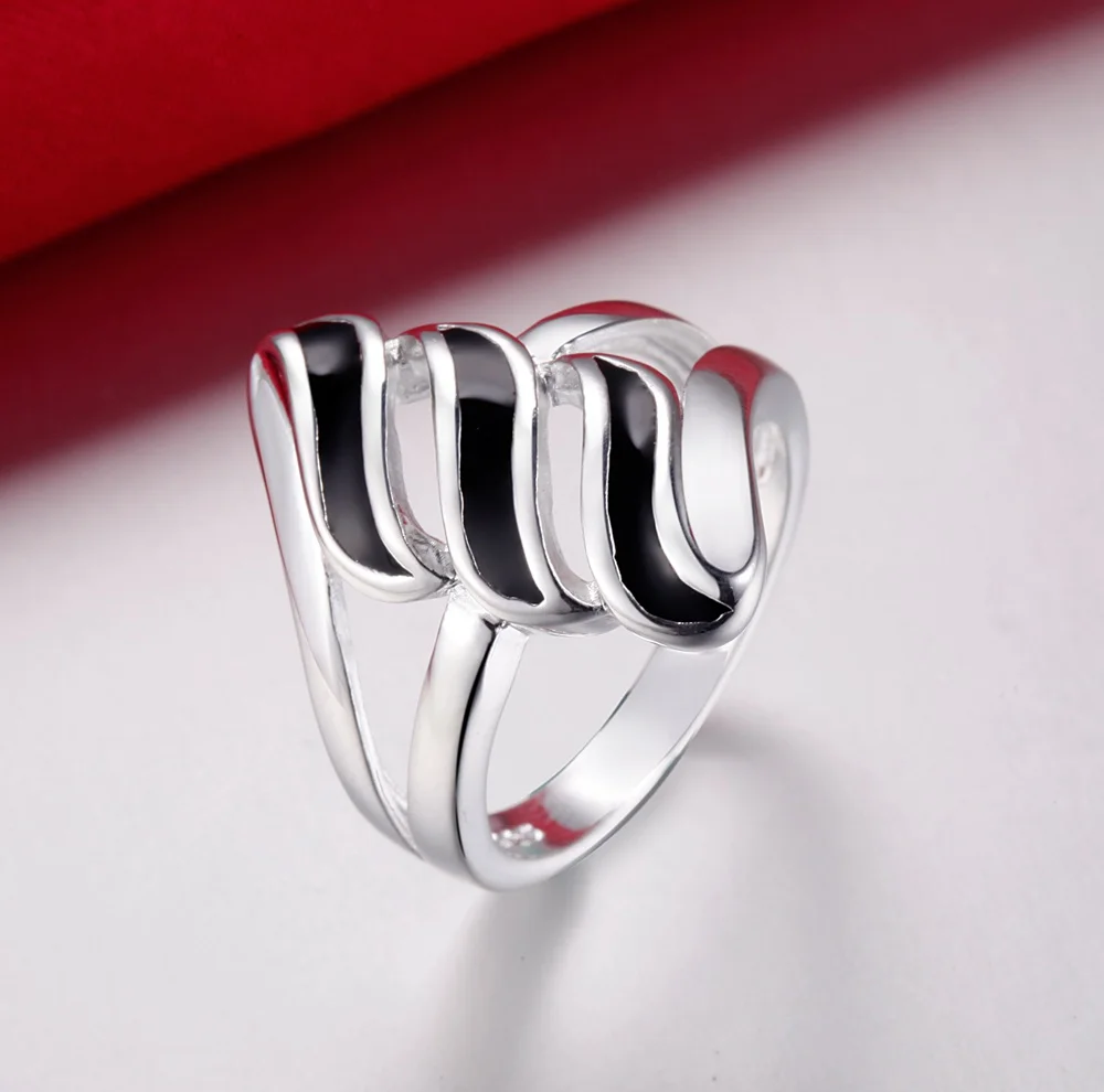 

Pure Silver 925 Rings for Women Black Lines Long Finger Ring Size 6 7 8 9# Wedding Bridal Jewelry Accessories Bijoux Gifts