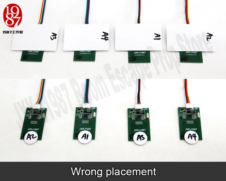 Relacionamento para Desbloquear com Áudio ic em um a um Rfid Prop Quarto Escapar Aventureiro Jogo Quatro Colocar Cartões 6 High Quality card rfid