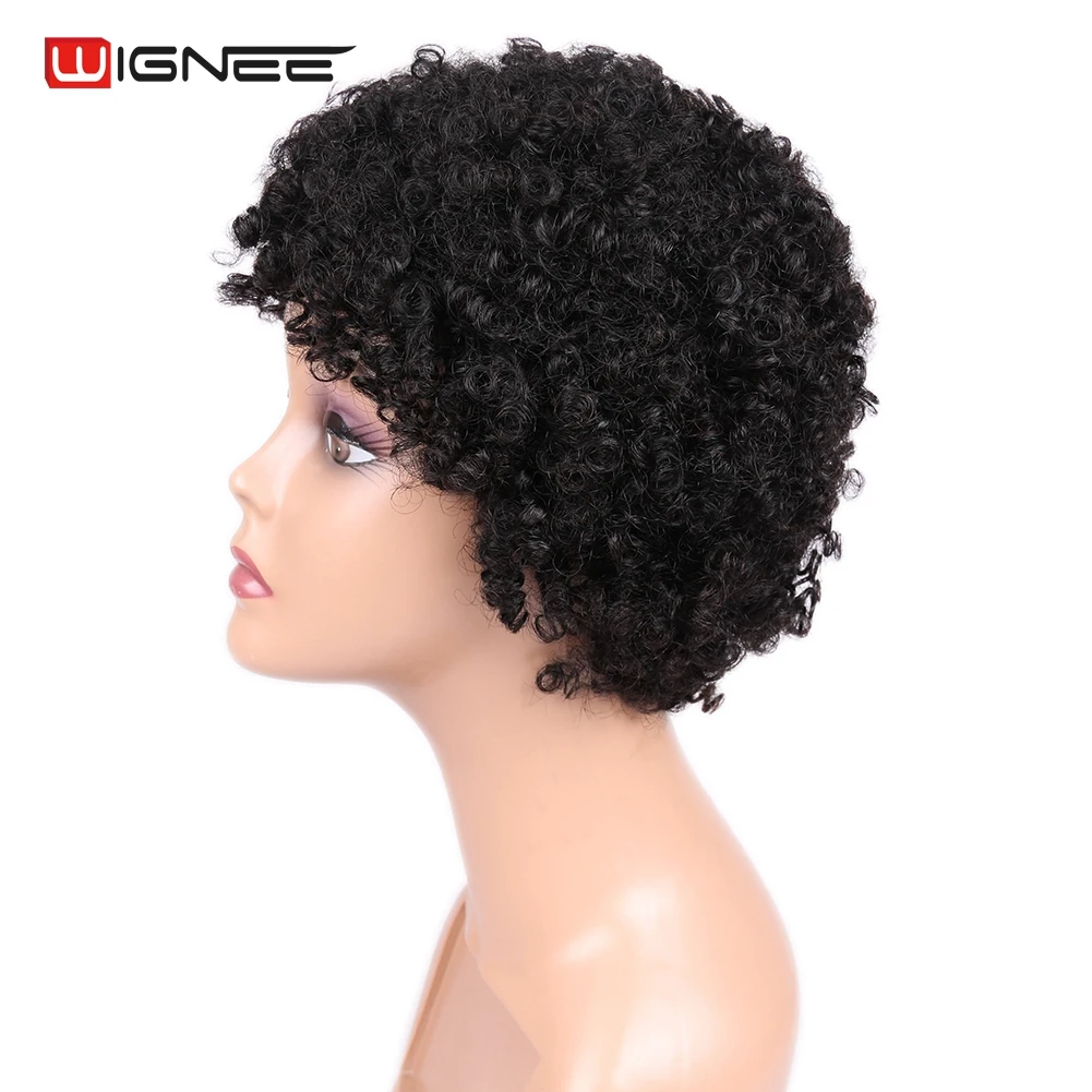 Wignee Короткие афро кудрявые человеческие волосы парики для черных/белых женщин Remy бразильские бесклеевые кудрявые человеческие волосы парик 2#/1#/99J/коричневые волосы
