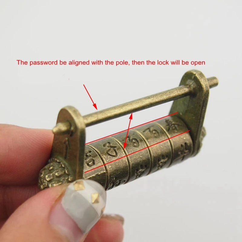 Retro Hot Chinese Style Alloy Zine Vintage Antique Chinese Old Style Jewelry Chest Box Code Password Lock Padlock 3