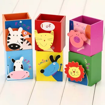 

Free ship!2set(12pc)!Wooden cartoon pen holder /cute animal wooden pen box/storage/6mode as a set