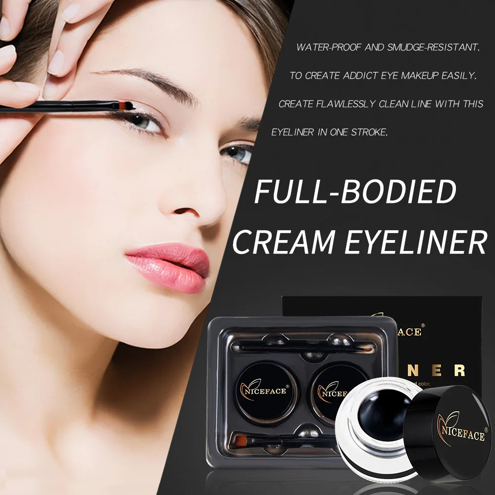 Two colors Waterproof Technic Gel Eyeliner Pot Dip Brush Precision Eye