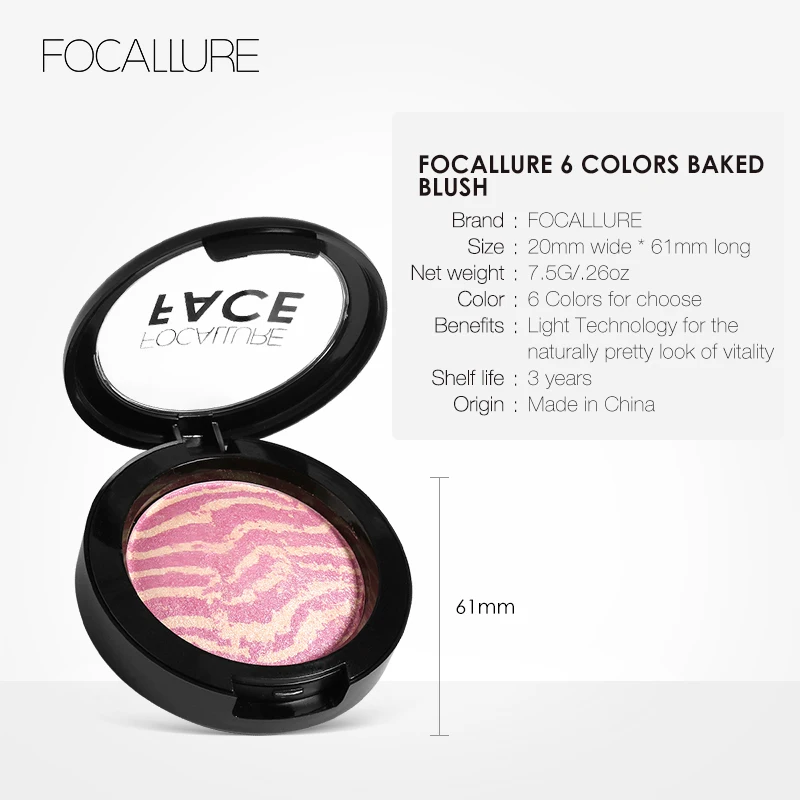 FOCALLURE 6 цветов Румяна для лица натуральные скул долговечные простые в нанесении
