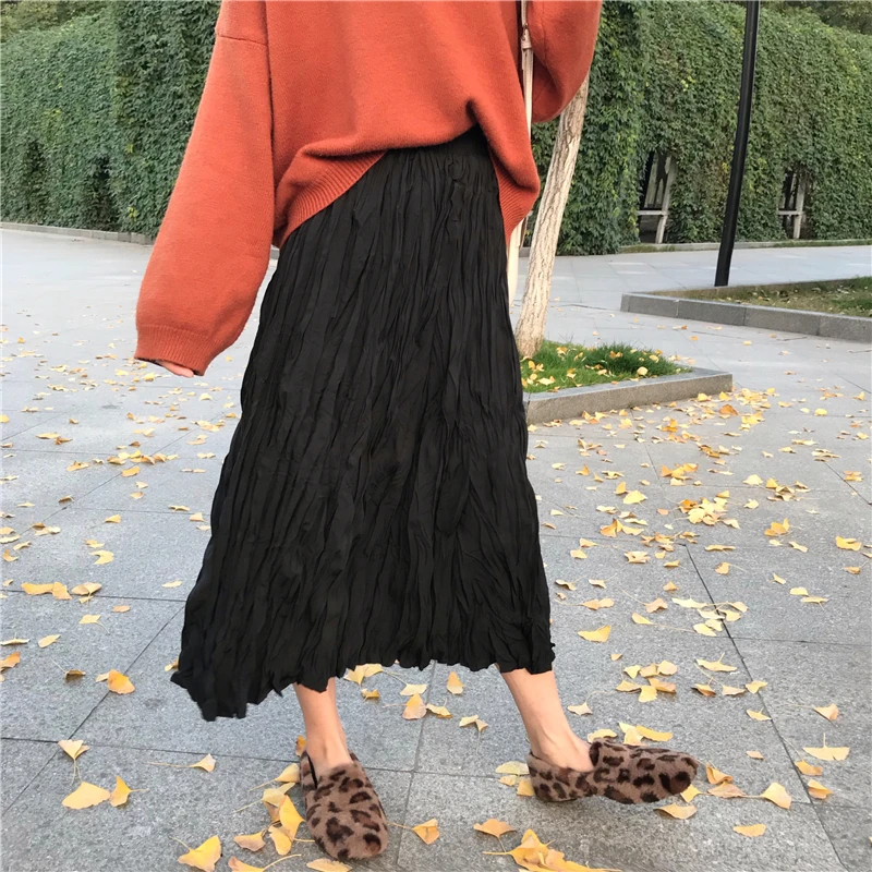 2019 Новые Большие размеры женские миди длинные полосатые плиссированные юбки осенние винтажные леди с высокой талией черная юбка женская