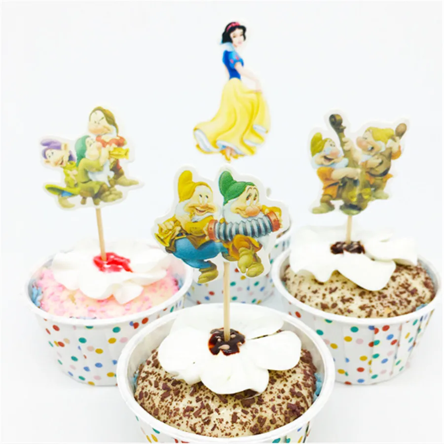 

24pc/set Snow White Princess Cake Topper Card Prod Party Decoration Card Cupcake Picks Kid Birthday Party Decoration
