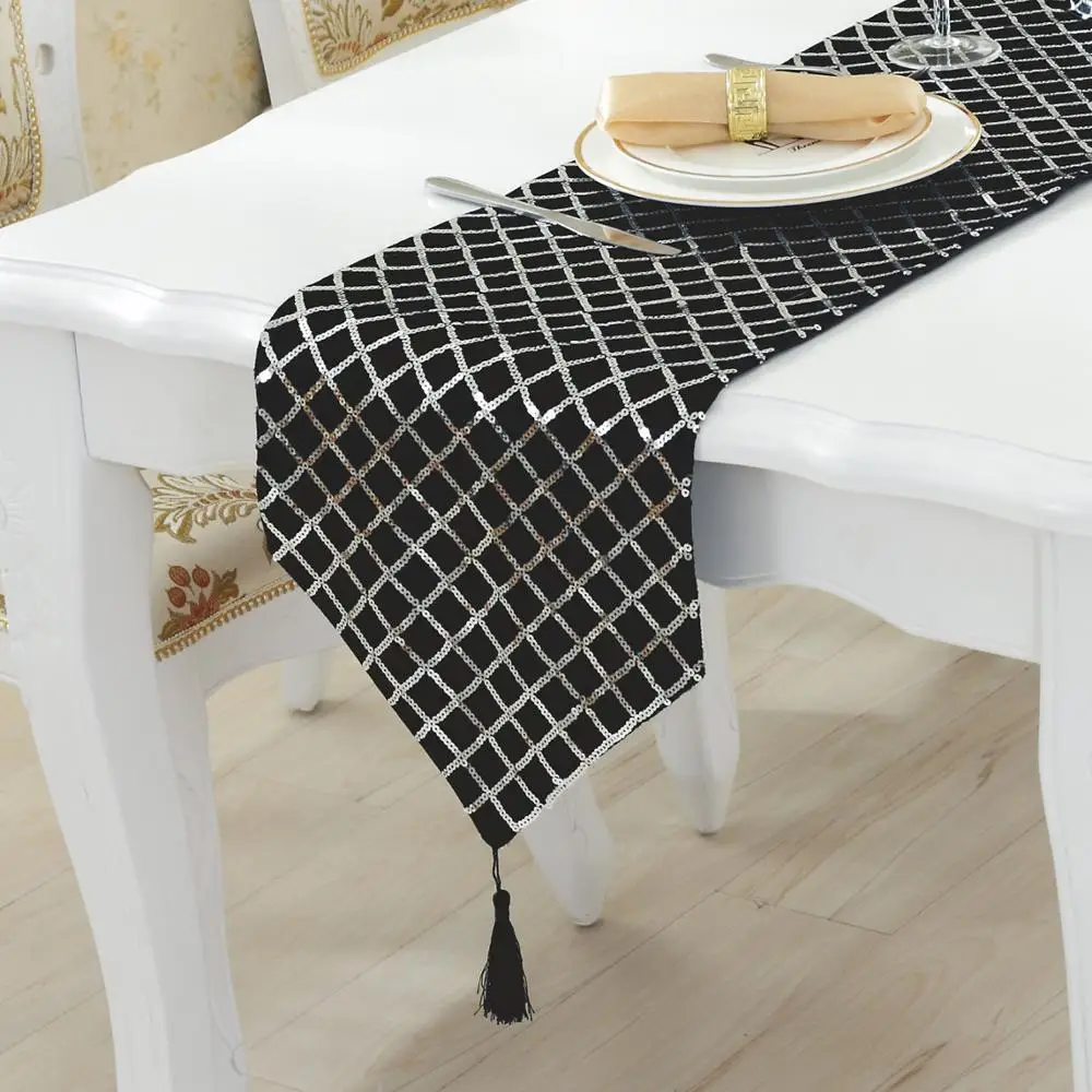Modern style sequins table runner fashion contracted Black silver red