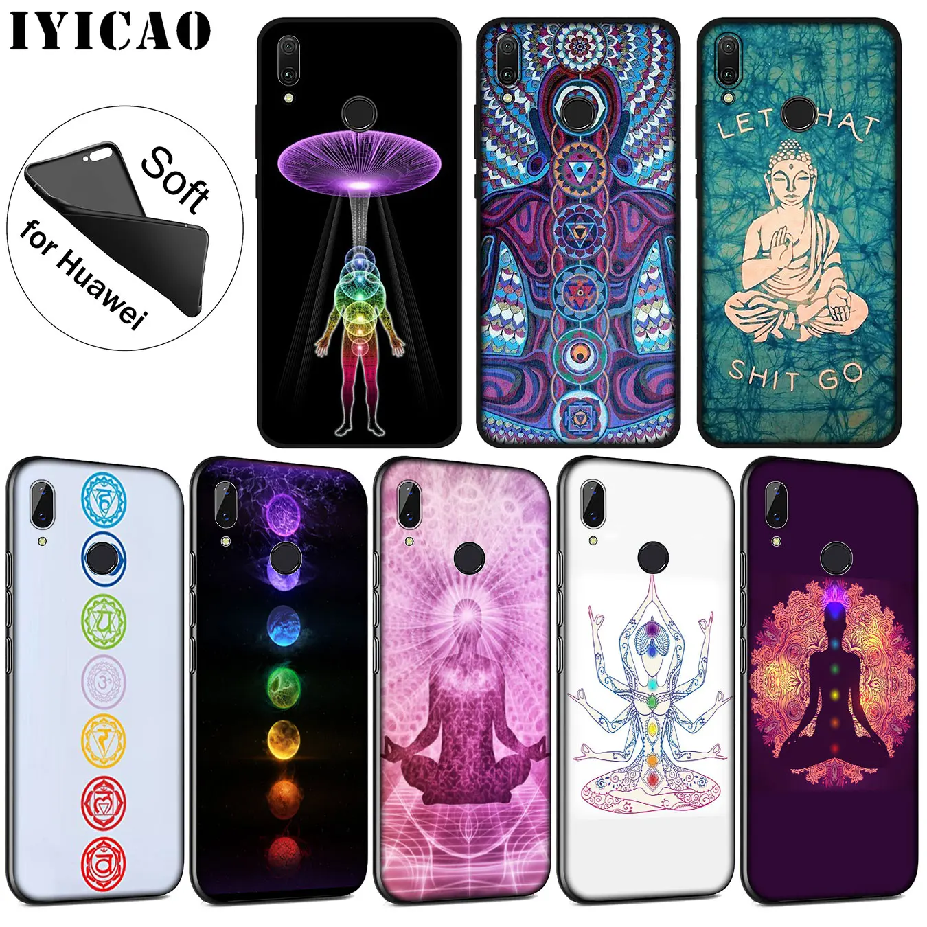 IYICAO Chakra Yoga Fashion Print Soft Silicone Case for Huawei P30 P20 Pro P10 P9 P8 Lite Mini 2017 2016 P smart Z 2019 Cover |