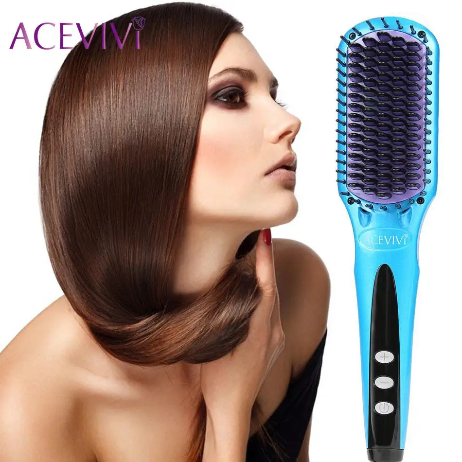 

ACEVIVI Electric Hair Straightener Digital LED Display Comb Heating Straighting Iron Curling Brush Styling Hair Tool EU UK Plug