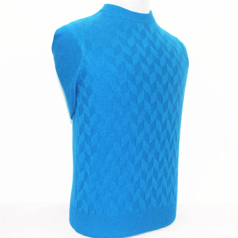 100% козья кашемира темно плед вязать Мужчины Модный пуловер свитер половина высокий воротник синий 3 вида цветов S/3XL