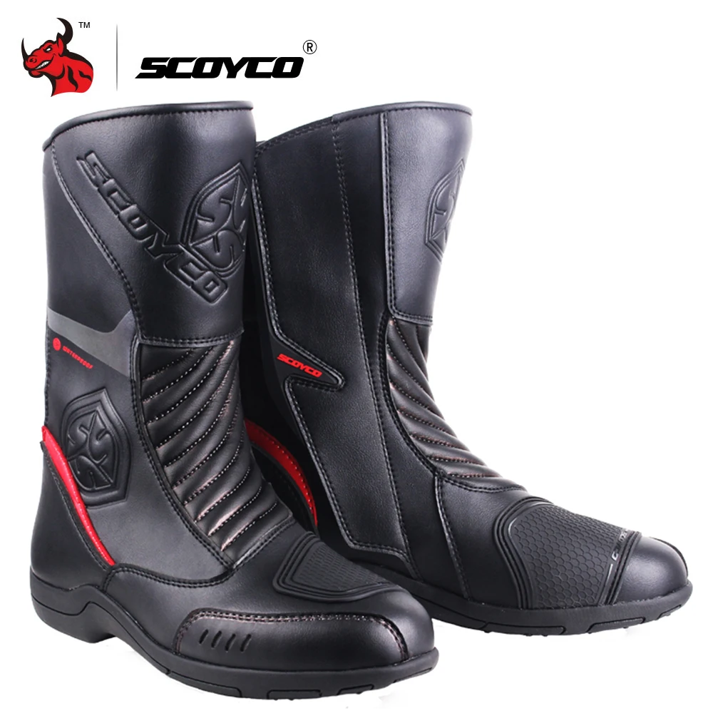 SCOYCO Motorcycle Boots Waterproof Leather Moto Boots Men Motocross