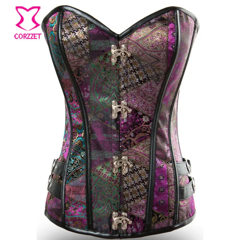 

Purple Vintage Pattern Steampunk Corset Corselet Gothic Clothing Steel Boned Waist Slimming Corsets And Bustiers Burlesque Korse