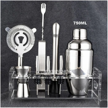 

Hot Sale HY1563a 750ML Cocktail Shaker Set / 10 Pieces includes Tin, Jigger, Ice Tong, Strainer, Rack, Pourer, Muddler & Spoon