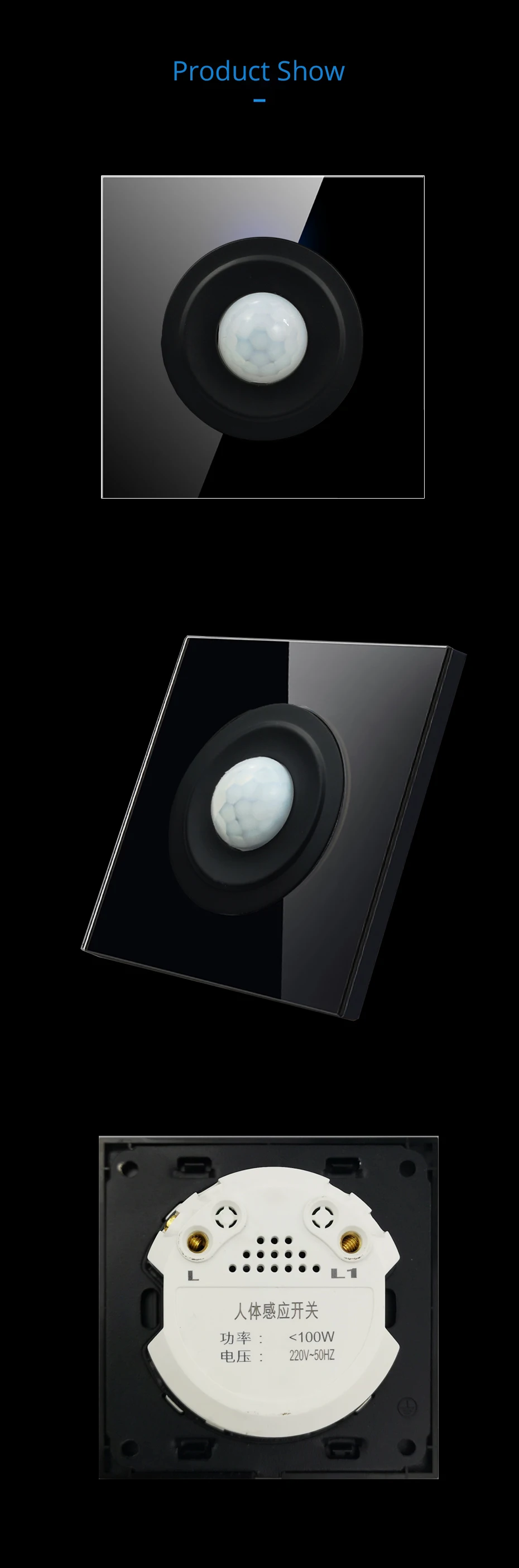 Wallpad Новое поступление движения Сенсор переключатель настенный светильник переключатель черного цвета с украшением в виде кристаллов Стекло Панель 220V 100W
