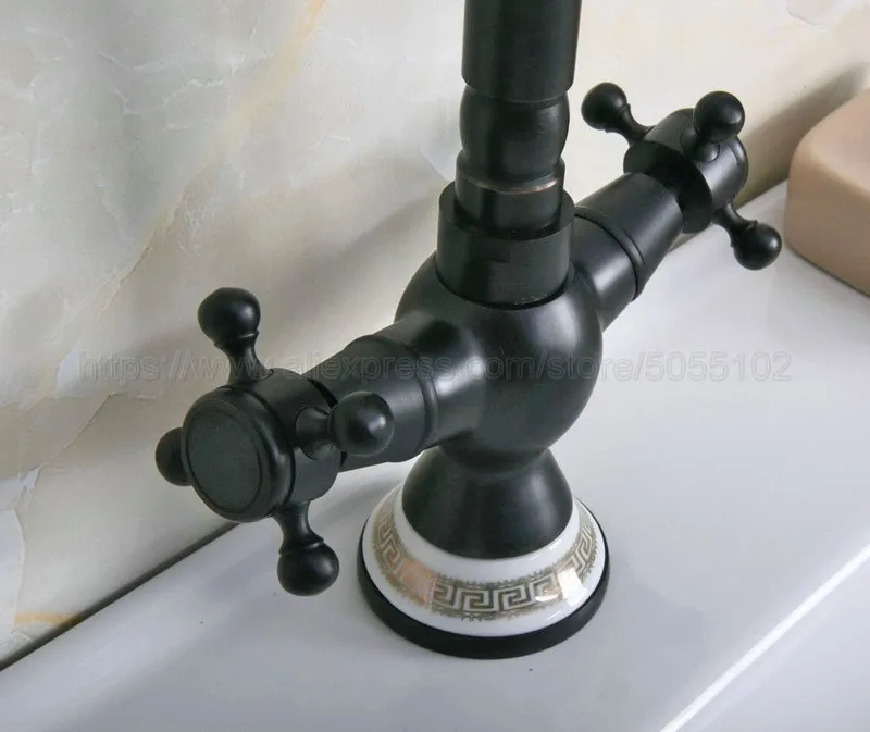 Oil Rubbed Bronze Kitchen Faucet 360 Degree Sink Faucet Swivel Spout Double Cross Handle Deck Mounted Mixer Taps znf648