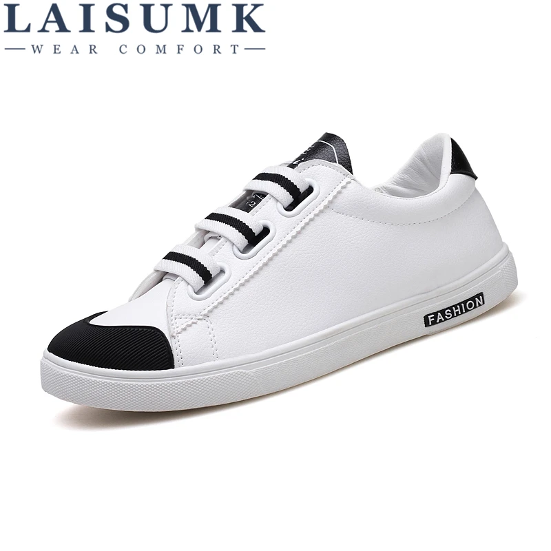 

LAISUMK 2019 Men'S Elastic Band Shoes All-Match Leather Breathable Mens Casual Shoes Leisure Spring Autumn Lightweight For Males