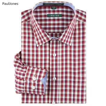

2017 New Top Quality Long Sleeve Slim Men Red Checkered Cotton Shirt Classic Chiness Casual Plaid Social Male Clothing PaulJones