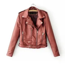 Soild Color Leather Jacket Women Fashion Bright Colors Black Motorcycle Coat Short Faux Leather Biker Jacket Soft Female Tops