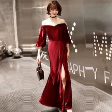 Вечернее платье, с вырезом лодочкой, женские вечерние платья, Халат на молнии De Soiree, большие размеры, рукав три четверти, Сплит, вечерние платья E728