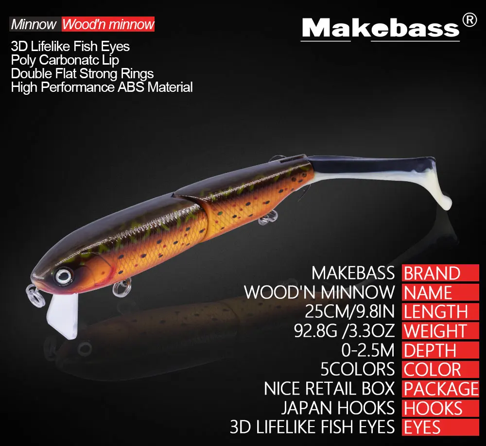 Makebass 9.84in 1.59oz multi-articulado wobbler iscas de
