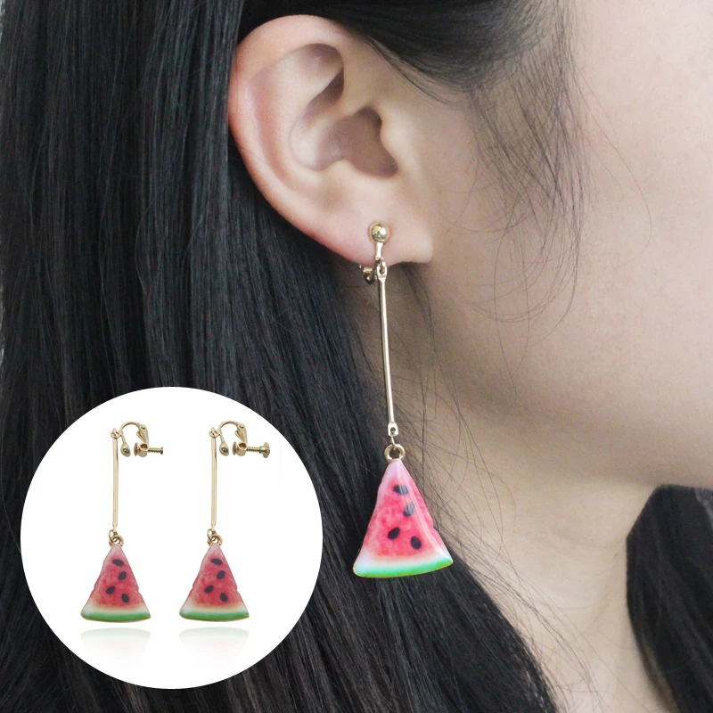 Trendy-Watermelon-Clip-Earrings-For-Women-Sweet-Lovely-Summer-Fruit-Tassel-Long-Drop-Earrings-Ear-Cuff