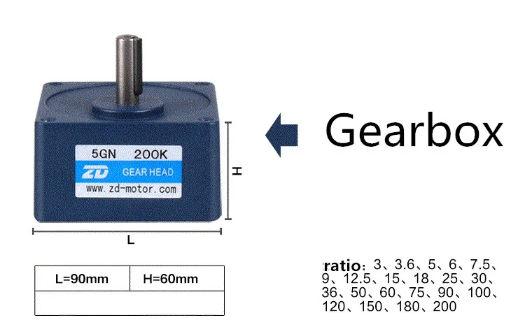 5GN180K редуктор без двигателя 90x90 мм фланец Размер AC коэффициент редуктора 180: 1 редуктор коробки передач аксессуары двигателя