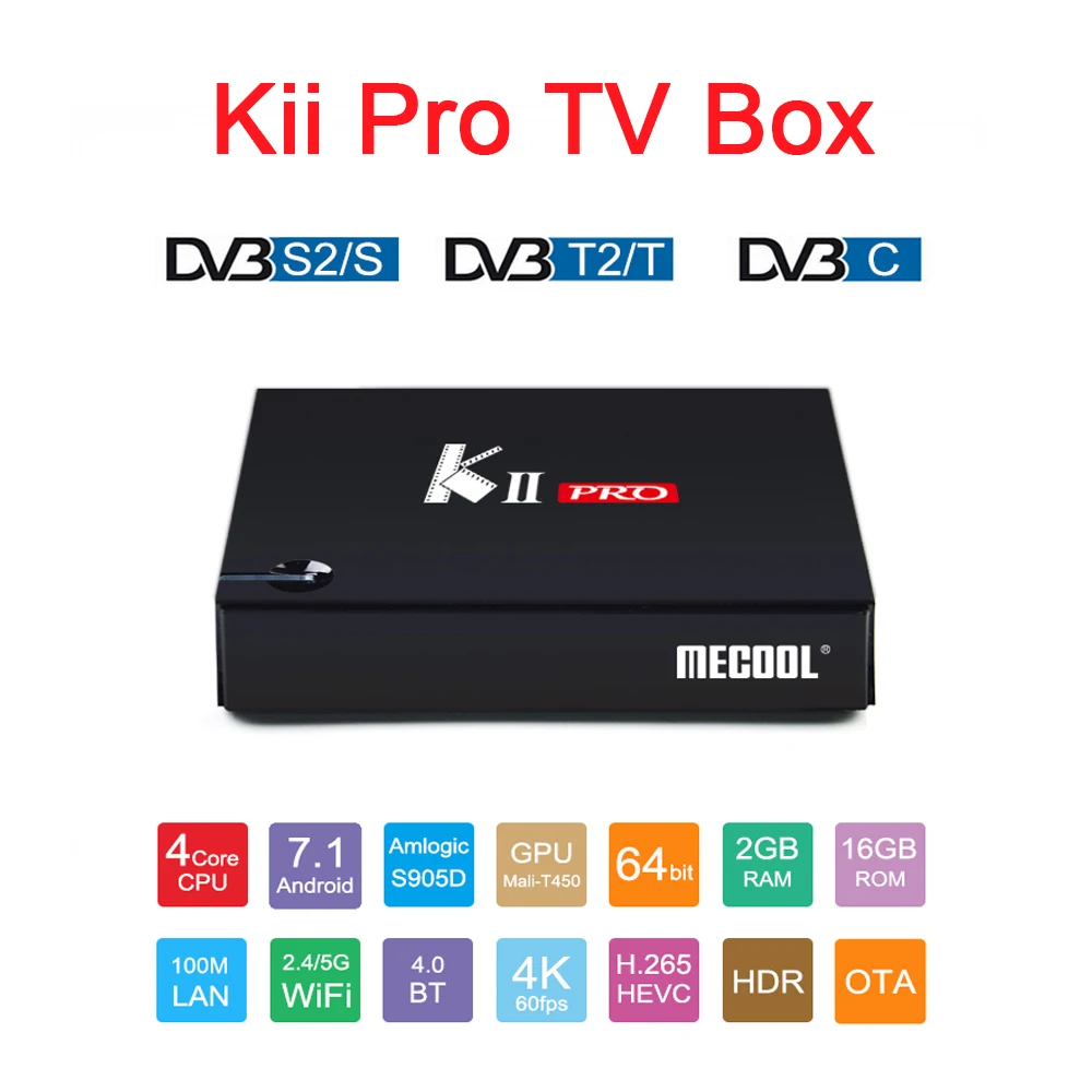 Android 7,1 Smart tv Box KII PRO декодер DVB-S2 DVB-T2 S905d четырехъядерный 2 Гб 16 Гб 4K медиаплеер DVB T2 S2 двойной Wifi телеприставка
