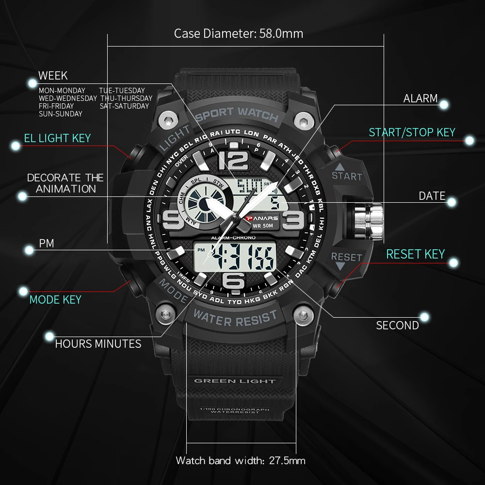 Panars Camouflage Military Watch Digital Man Watch Fitnes Waterproof Outdoor Sport Watch with Compass Relogio masculino digital