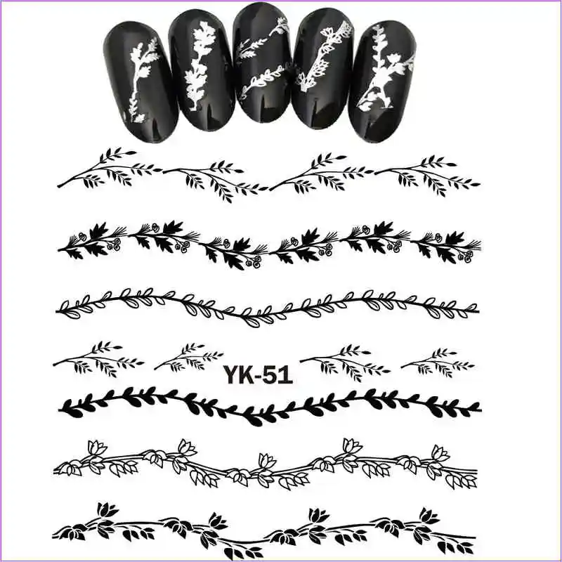 UPRETTEGO Золотые/серебряные Водные Наклейки металлические наклейки для ногтей цветок кружева волна ветка витиеватая лоза лист YK49-54 - Цвет: YK051  SILVER