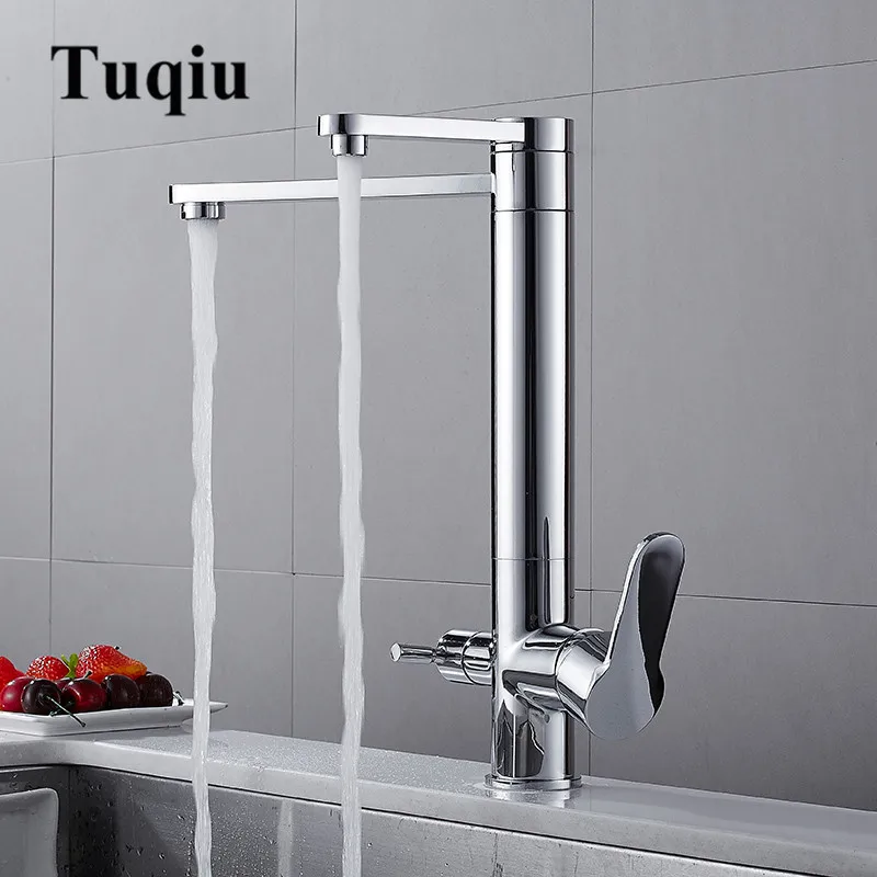 

Kitchen Faucet Chrome/Black Solid Brass Crane For Kitchen Deck Mounted Rotating Water Filter Tap Three Ways Sink Faucet Mixer