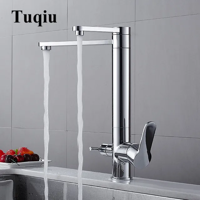 Special Offers Kitchen Faucet Chrome/Black Solid Brass Crane For Kitchen Deck Mounted Rotating Water Filter Tap Three Ways Sink Faucet Mixer