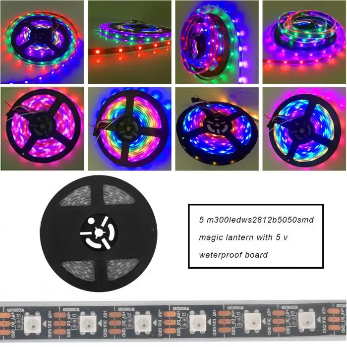 5 м 300 светодиодный WS2812B 5050 SMD Водонепроницаемый светодиодные осветительные полосы 5 V полосы света лампы JA55