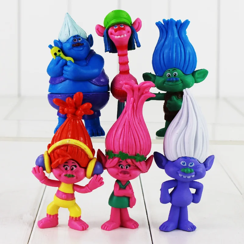 

Movie Trolls Figure PVC Toy 6Pcs/lot Kid's Doll Poupee Bridget Poppy DJ Suki Branch Chef King Peppy Biggie Figure Toy Doll
