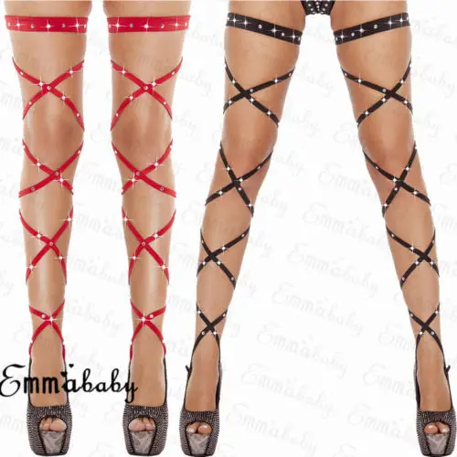 

Fashion Women Sexy Crystal Studded Thigh High Leg Wraps Set Garter Belt Rave Club Dance Stockings
