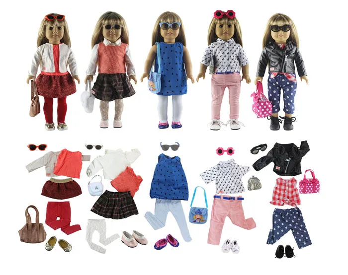 

Lot 30 Item=5 Set Clothes+5 Handbags+5 Pairs Glasses +5 Pair Shoes Outfit Doll Clothes for 18 inch doll clothes