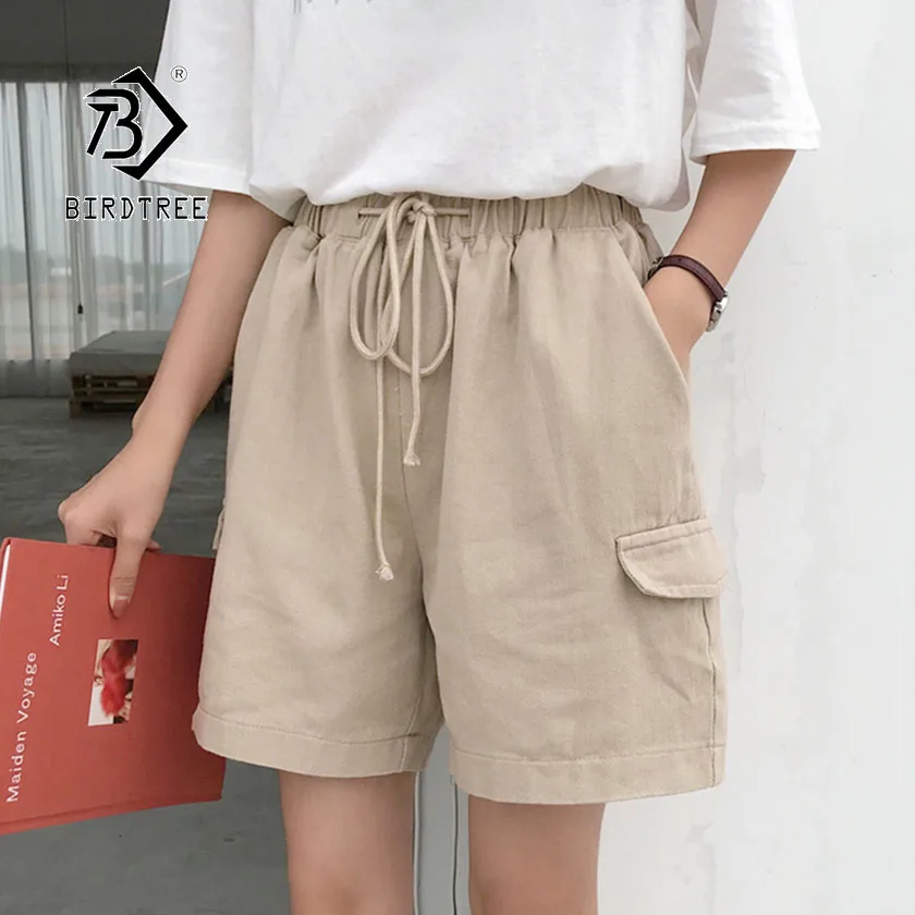 

2019 Summer Women's Shorts Korean Neutral Safari Simple Casual Style Large Pockets Drawstring Elastic Loose Hot Sale B96520D