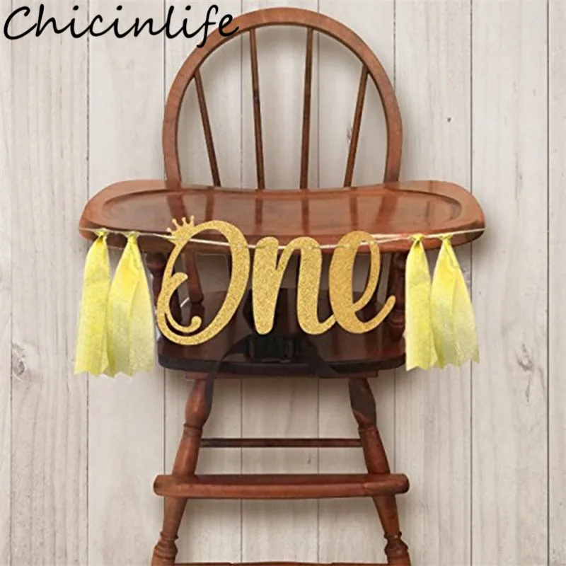 

Chicinlife Baby First Birthday Gold ONE Chair Banner Boy Girl 1st Birthday Decoration I AM ONE Bunting Garlands Supplies