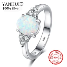 YANHUI New Design White Fire Opal Ring Fashion Jewelry Solid 925 Sterling Silver Zirconia Rings for Women RA0189