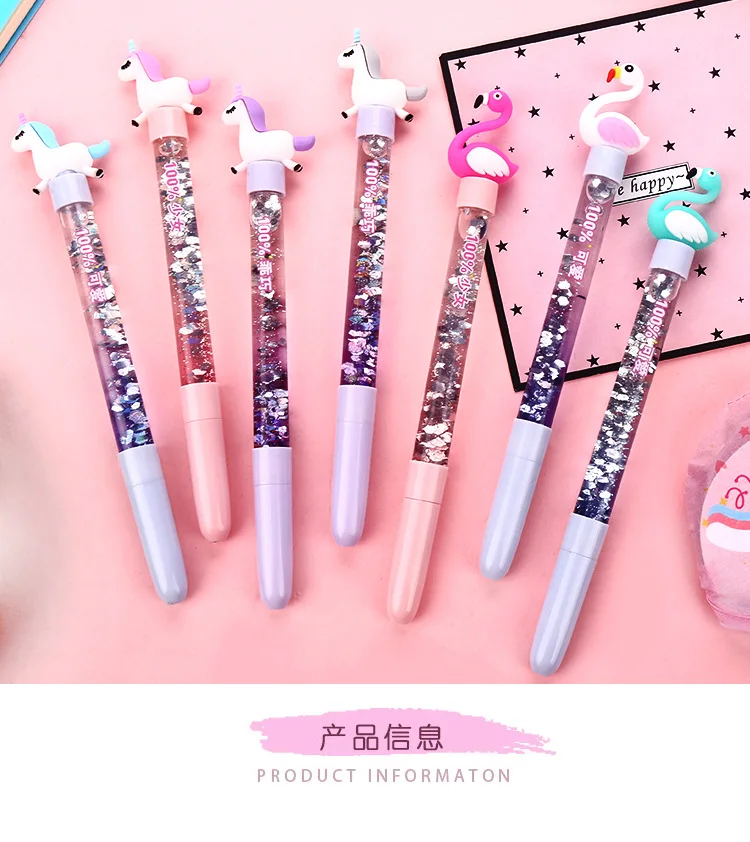 1PC Cute Unicorn Flamingo Pen Kawaii Neutral Pens Giltter Gel Pens For Kids Girls Gift School Office Supplies Novelty Stationery