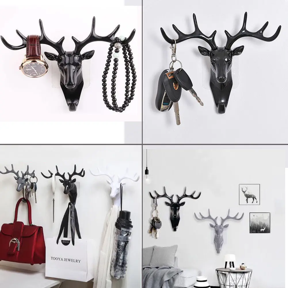 

Wall Hanger Decor Deer Head Antler American Style Keys Bags Clothes Hook Holder