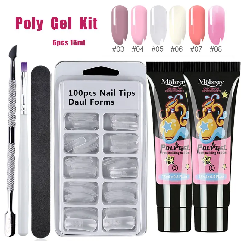 

6pcs UV Gel Poly Gel Set Nails Polygels Nails Builder Poligel Nails Kit Extension Acrylic Nail Art Crystal UV Resin Builder