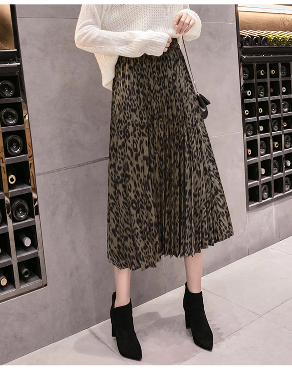 TIGENA модные юбки леопарда женские с подкладкой Осень Зима Высокая талия плиссированные миди длинные юбки женские корейские Юбки для девушек
