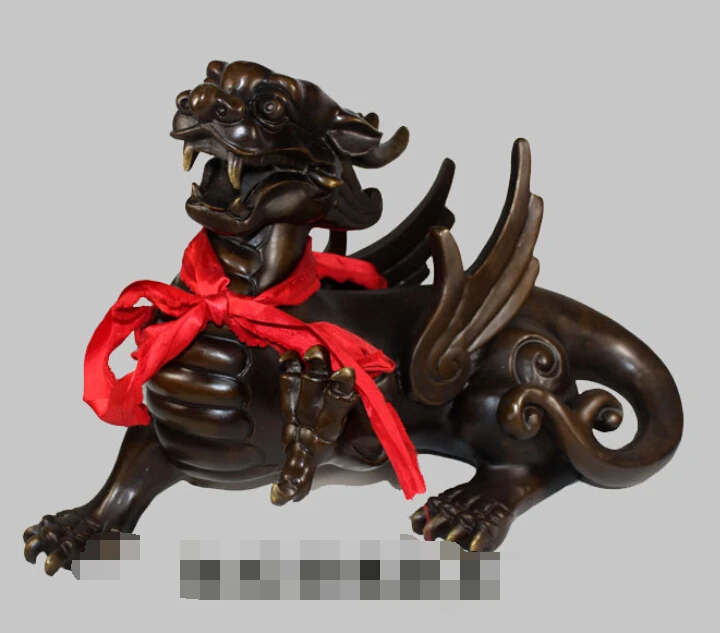 

16" China Bronze Foo Dog Pixiu Kylin Lions Lovely Unicorn Statue R0713 B0403