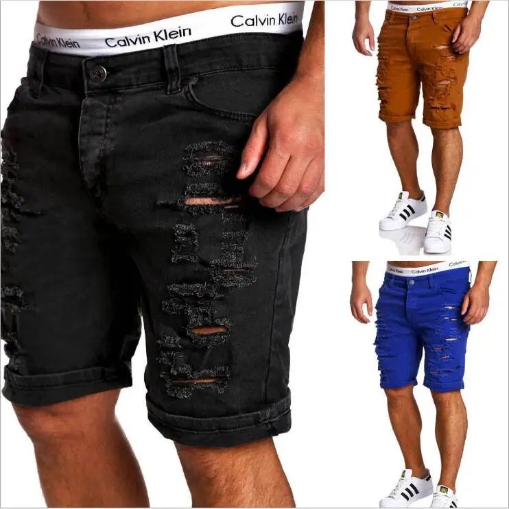 Summer Brand Cargo Shorts Men Casual Ripped Holes Clothing Denim Shorts Cotton Male Fashion Jogger Work Men's Shorts